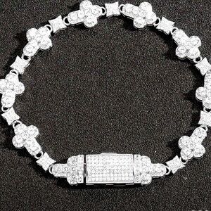 Iced out White Gold Cross Sugar Chain With 10mm Full Drill Cuban Chain Bracelet